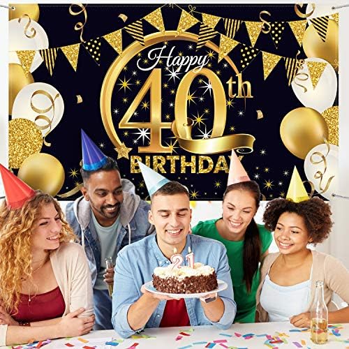 40th Doğum Günü Partisi Dekorasyon, ekstra Büyük Kumaş Siyah Altın İşareti Posteri 40th Yıldönümü fotoğraf kabini Zemin Arka