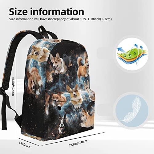 Galaxy Welsh Corgis Köpekler Sırt Çantası, Hafif Kolej Bookbag Dayanıklı Dizüstü Sırt Çantaları Aşınmaya dayanıklı Sırt Çantası,