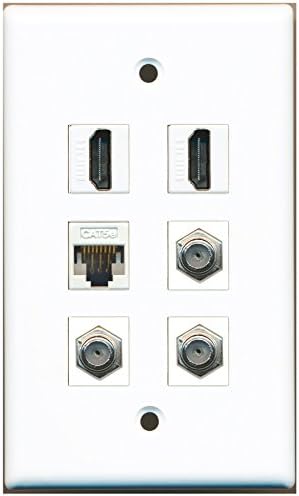 RıteAV - 2 HDMI 3 Bağlantı Noktalı Koaksiyel Kablo TV-F Tipi 1 Bağlantı Noktalı Cat5e Ethernet Beyaz Duvar Plakası