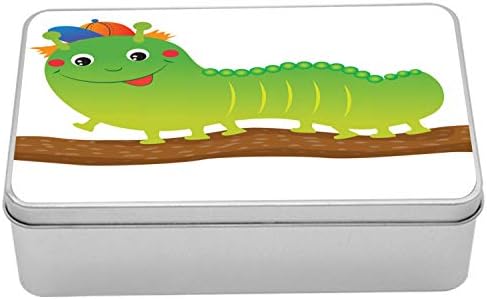 Ambesonne Caterpillar Teneke Kutu, Dalda Yürüyen Kapaklı Yeşil Böcek Hayvan İllüstrasyonu, Kapaklı Taşınabilir Dikdörtgen
