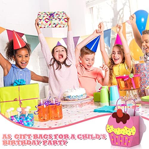 24 Adet Renkli Cupcake Şekilli Küçük hediye keseleri Doğum Günü Partisi Favor Kağıt saplı çanta Çocuklar için Parti Bebek