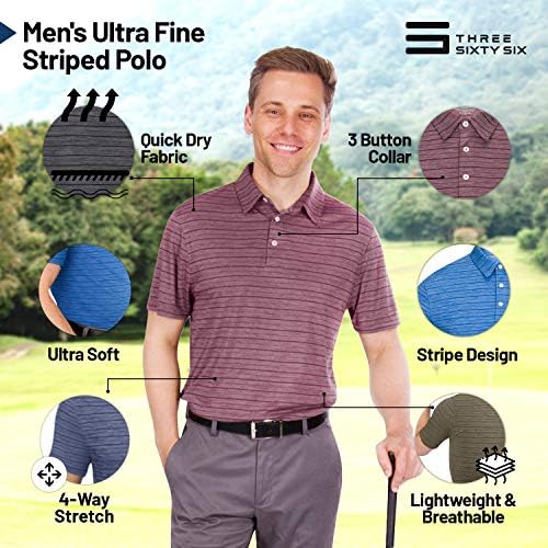 Erkekler için Kuru Fit Çizgili Golf Gömlekleri-Erkek 3 Düğme Yakalı Polo GÖMLEK-Ultra Yumuşak ve Nefes Alabilir