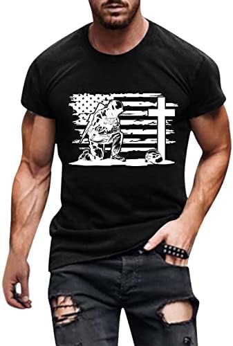 BEUU 4th Temmuz Asker Kısa Kollu erkek t-shirtleri, ABD Bayrağı İsa Çapraz Baskı Atletik Kas Vatansever Tee Tops