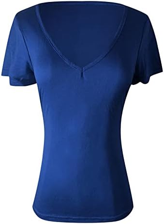 Fragarn Kırpma Üstleri Kadınlar için, kadın Yaz Rahat İnce derin V Yaka Düz Renk kısa kollu tişört Egzersiz Kadınlar için