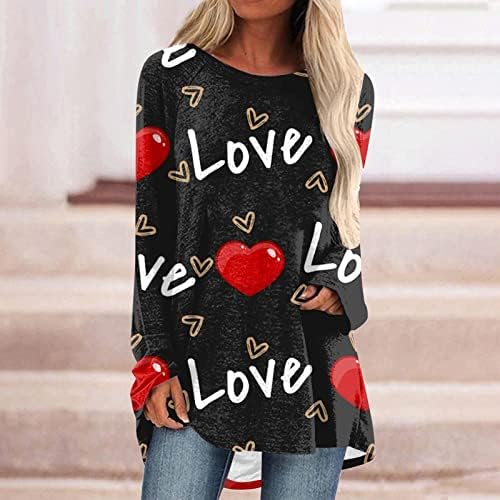 Tunikler kadın Gömlek Sevimli Kalp Baskı Batik Uzun Kollu Üstleri Rahat Gömlek Tunik Kazak Giymek Tayt ile