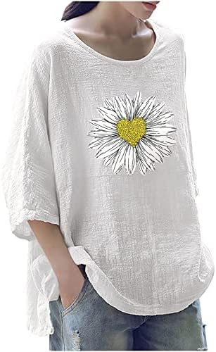 Kadın Moda baskılı Yuvarlak Boyun Gevşek 3/4 Kollu T-Shirt Kazak Tops Yumuşak Rahat Yuvarlak Bahar Boyun Bluzlar
