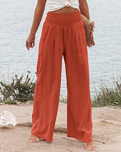 Kadınlar için Iaqnaocc Pantolon, Cepli Rahat Geniş Bacak Rahat Yüksek Bel Dökümlü Plaj Pantolonları