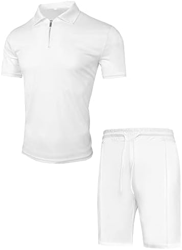 RPOVIG Gömlek Şort Kıyafetler Erkek Yaz Rahat Eşofman 2 Parça set Zip Golf Spor Salonu Egzersiz