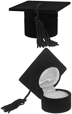 TENDYCOCO 2 Adet Mezuniyet Yüzük Kutuları Doktora Şapka Şekilli Hediye Ambalaj Kutuları Mücevher Kutuları