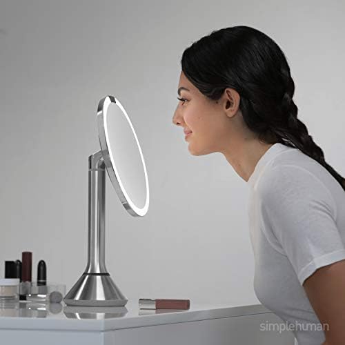 simplehuman Zemin Montajlı 8 Yuvarlak Sensörlü Makyaj Aynası, Dokunmatik Kontrol Parlaklığı, 5X Büyütme, Şarj Edilebilir