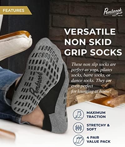 Pembrook Yoga Çorap Erkekler için Kulplu - 4 Pairs Unisex Kaymaz Çorap Erkek / Erkekler için Kulplu Çorap / Grippy Çorap