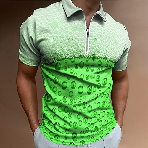 XXBR 2023 Yeni Erkek Aziz Patrick Günü Moda Rahat 3D Dijital Baskı Yaka Fermuar Kısa Kollu gömlek Üst Erkek