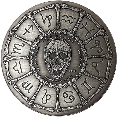 SkullCoins LEO-2015 Memento Mori Zodyak Serisi 7 - 1 Oz Antika Kaplama Gümüş Yuvarlak - Sadece 500 Adet Düşük Basım