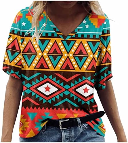 NOKMOPO oduncu gömleği Kadınlar için Moda Rahat Rahat Baskılı V Yaka Kısa Kollu üst bluz