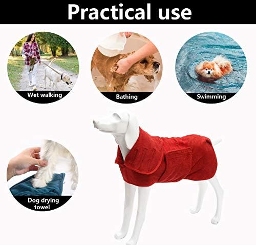 Geyecete Köpek Kurutma Ceket-Kuru Hızlı Köpek Çantası-Mikrofiber Hızlı Kuruyan Süper Emici Pet Köpek Kedi bornoz Havlu-Kırmızı-XL